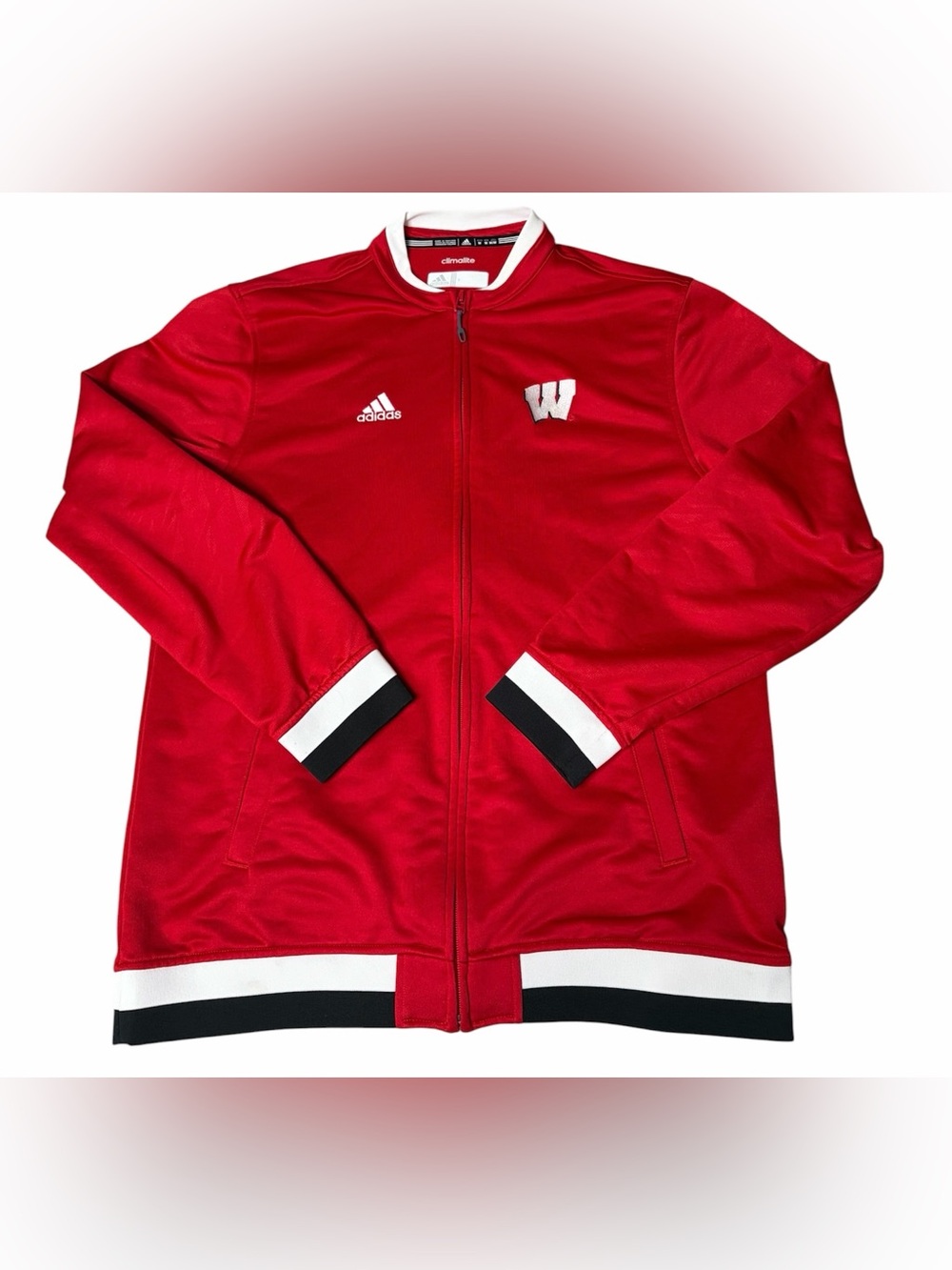 Wisconsin Badgers Full Zip Jacket Mens Adidas Red Spell Out Track Warm Up Size M